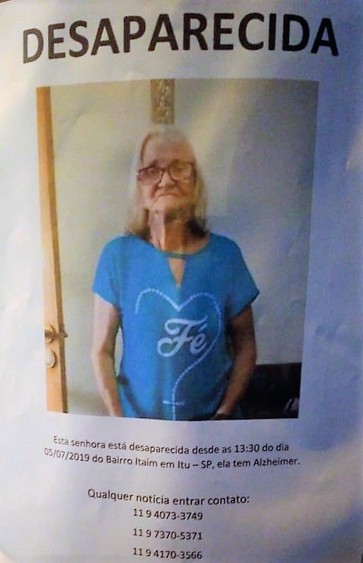 Família procura idosa desaparecida há três dias
