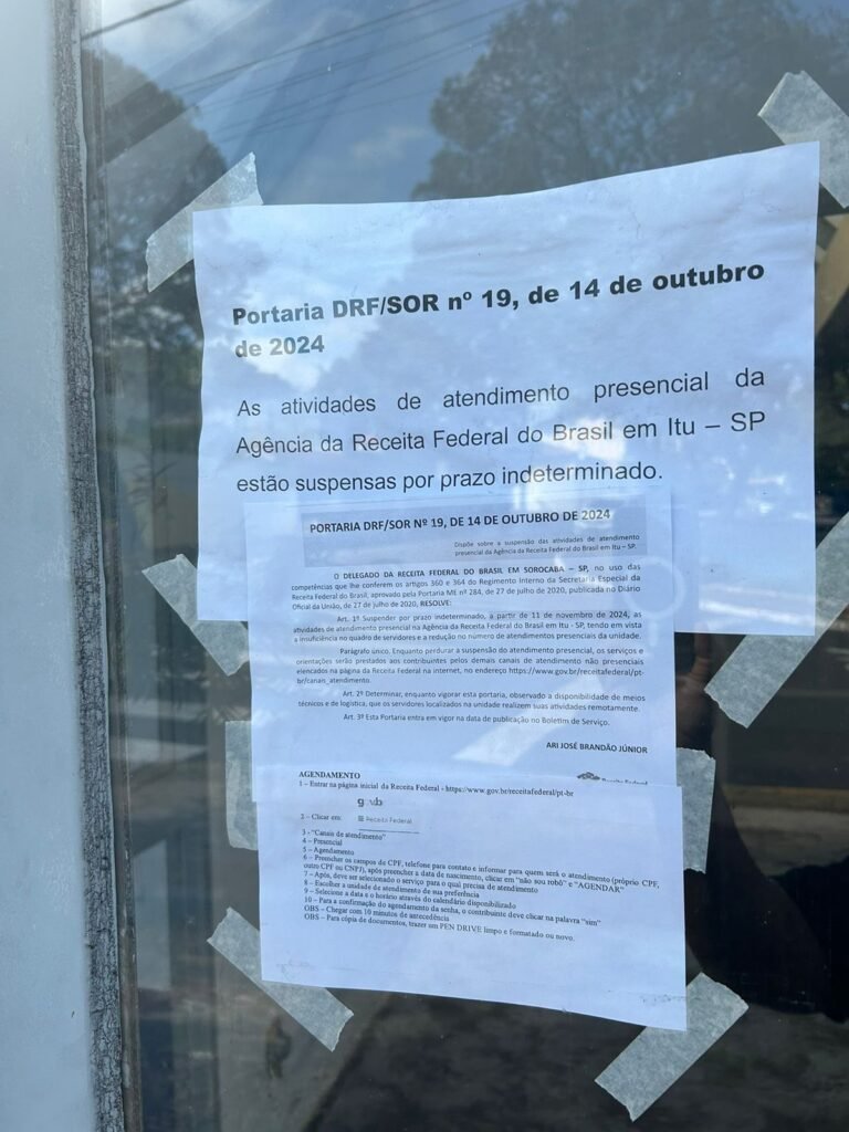Posto da Receita Federal, em Itu, é fechado
