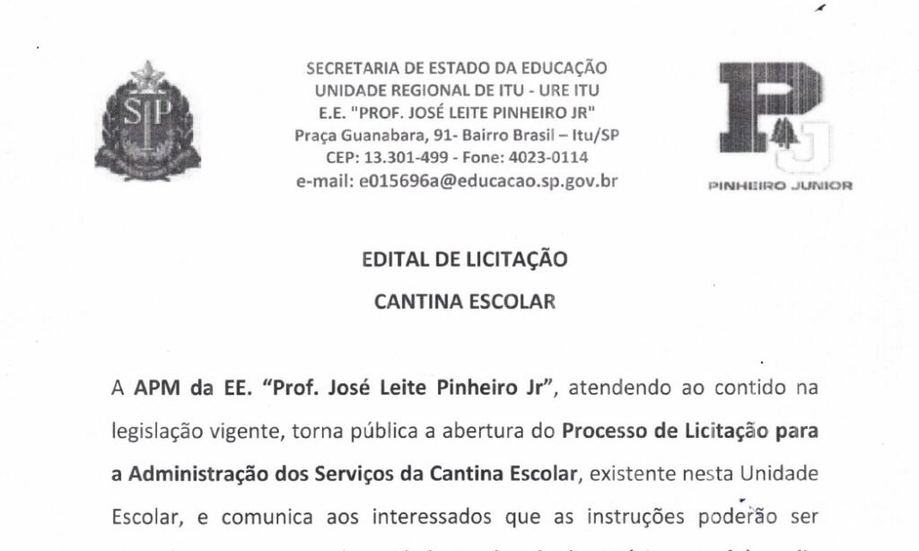 Edital de Licitação Cantina Escolar