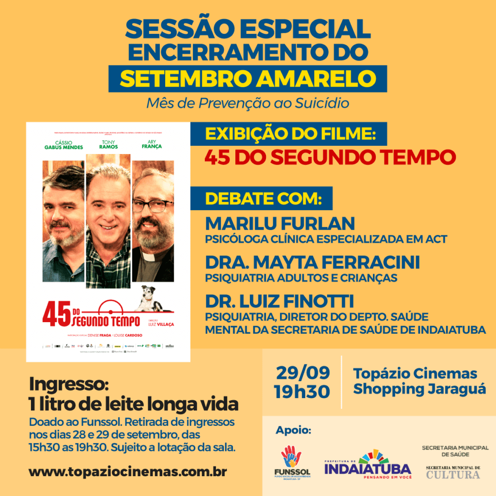 Setembro Amarelo: Topázio Cinemas promove sessão especial