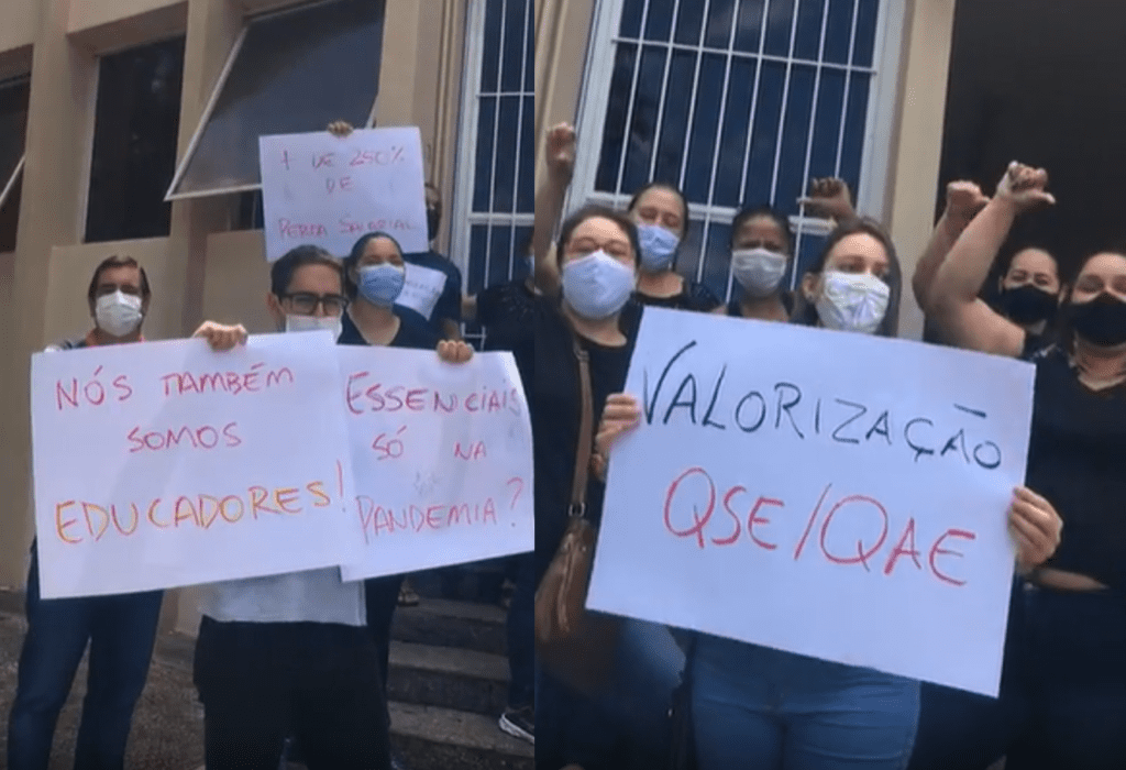 Profissionais da educação protestam na Diretoria de Ensino, em Itu